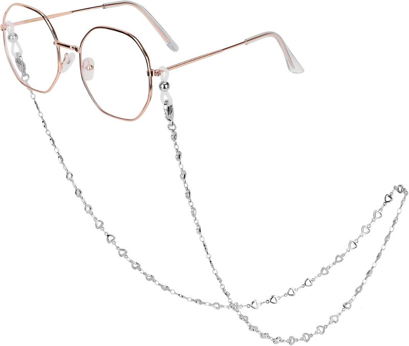 Hongeely Eyeglass Chain Silver Stainless Steel Handmade Necklace for Reading Glasses Sunglass Beaded Chains for Men Women - Image 1